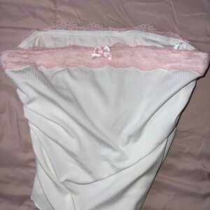 Elegant White and Pink Lace Trim top